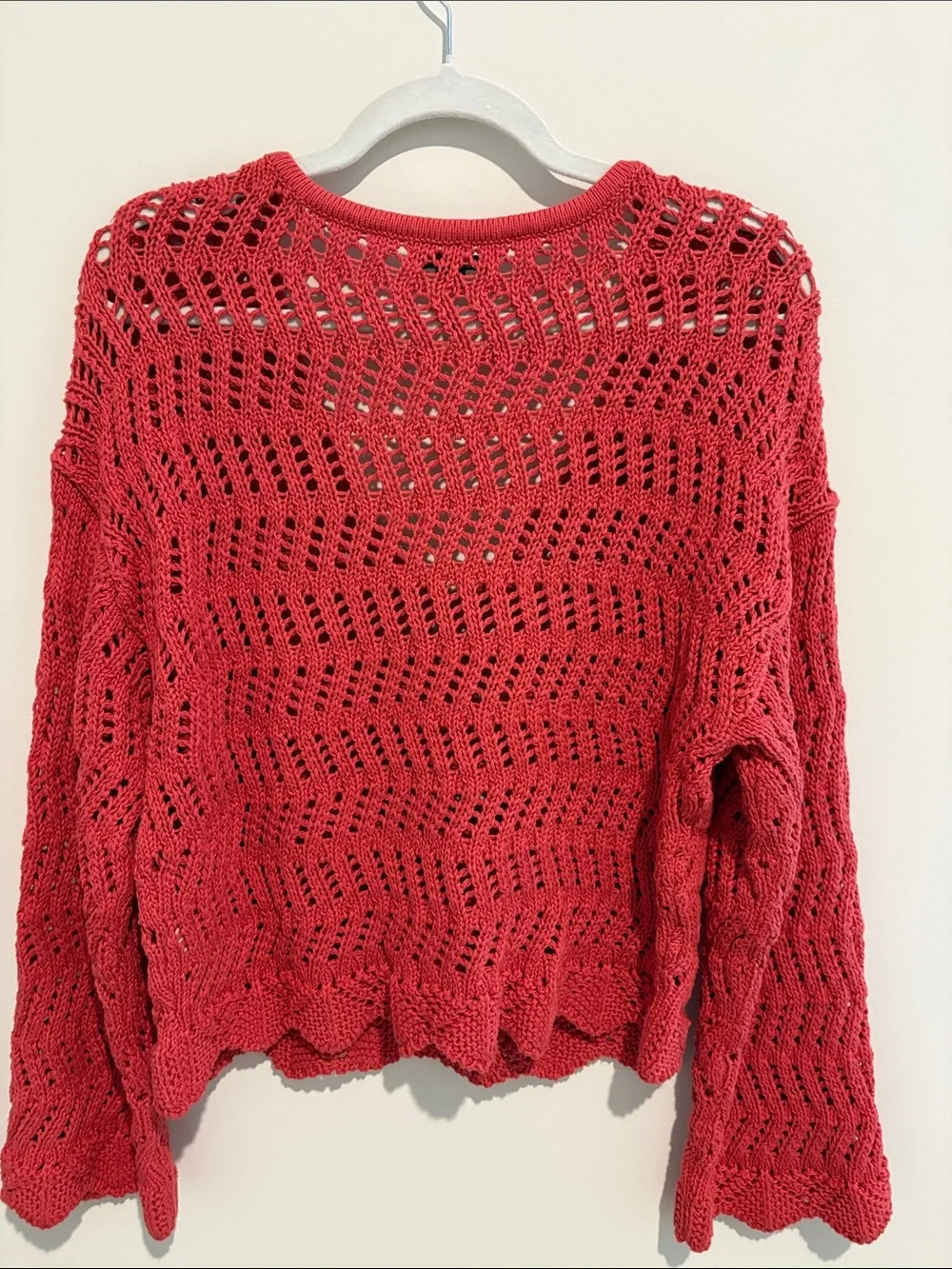 American Eagle Outfitters Cropped Open-Knit V-Neck Sweater - Crimson Red